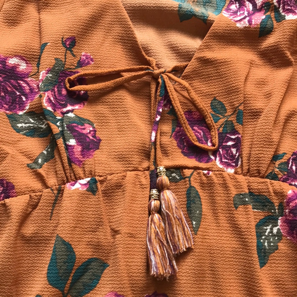 Xhilaration Burnt Orange Floral Dress - Picture 3 of 7